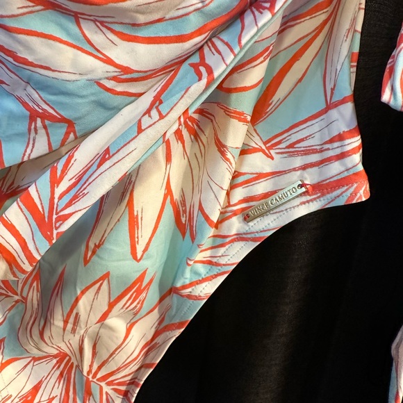 VINCE CAMUTO Women's Aqua Tropical Print Wrap Side Tie One Piece Swimsuit - Picture 4 of 8